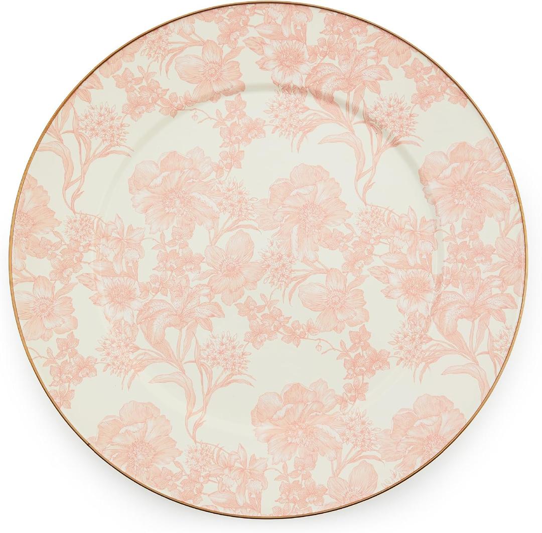 MACKENZIE-CHILDS Enamel Serving Platter, Decorative Serving Platter for Food, 16 Inches, Rosy English Garden 