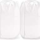 TECHMILLY Collapsible Mesh Pop Up Laundry Hamper with Sturdy Handles and Side Pocket - Portable Foldable Clothes Baskets for Dorm, Bathroom & Travel Storage (White, 2 Packs)
