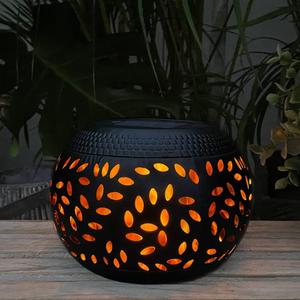 Solar Table Lantern Outdoor Waterproof-Dancing Flickering Flame Solar Powered LED Light,Black Metal Desktop Decorative Lamp for Gifts for Women Mom Desk Patio Garden Yard Decor