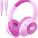 Kids Headphones Wired with USB C Plug, 85/94 dB Volume Limit Foldable USB Type C Headphones for Kids Girls, Plug in Headphones Corded Over Ear Wired Headphones for School/Tablet/Travel, Fuscia Pink
