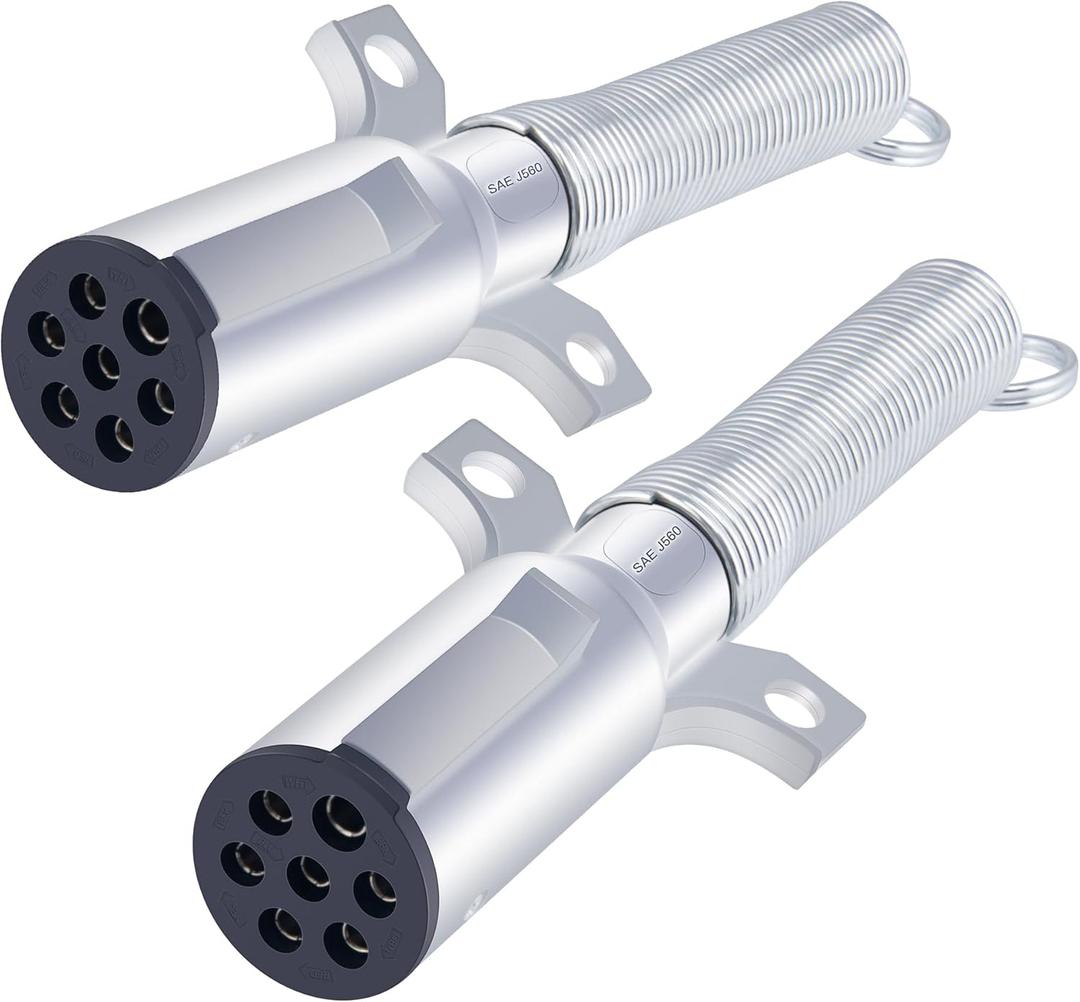 7 Way Trailer Plug Set, 7 Way Replacement Plug, Heavy Duty Die Cast Plug Assembly - with Spring Guard, 7 Pin Plug for Semi Truck Tractor Trailer - 2PCS