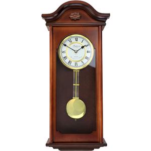 Bedford Clock Collection Jacob 22.75 Inch Mahogany Chiming Pendulum Wall Clock