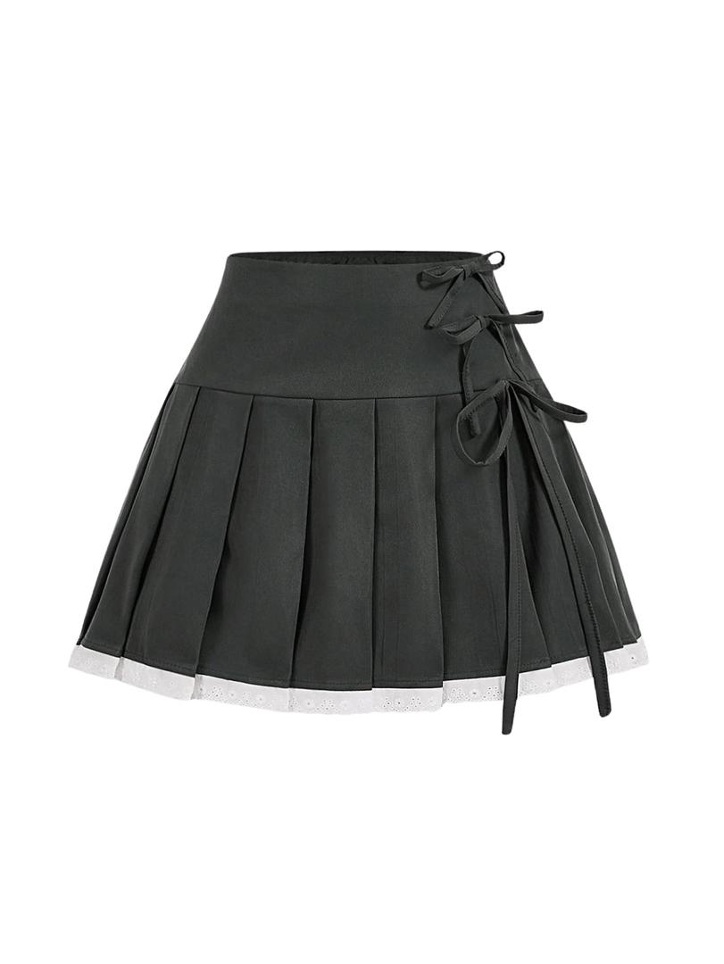 MakeMeChic Women's Bow High Waist Pleated A Line Mini Skirt Summer Skater Skirts S