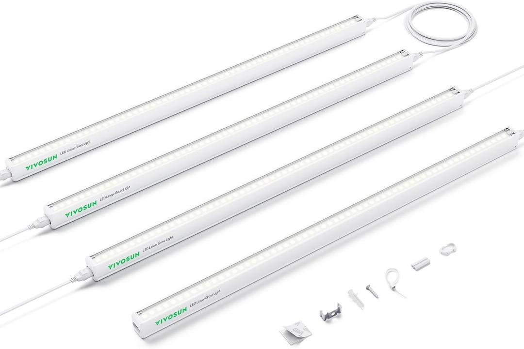 VIVOSUN 2ft Grow Lights for Indoor Plants Full Spectrum, LED Plant Lights 60W(4 X 15W), T5 Grow Light Strip for Seed Starting, Greenhouse, Hydroponics, SGS Compatible, Linkable, 5000K, 4-Pack (White)