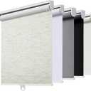 Cordless Roller Shades Blackout Blinds for Windows Room Darkening Rolled Up Shades with Spring System, UV Protection Natural Linen Fabric Window Shades Door Blinds for Home21" W x 72" H, Linen Cream