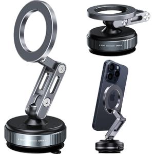 for MagSafe Car Mount  Vacuum Lock Magnetic Phone Holder with Strong Suction Cup, Adjustable Extendable Phone Stand, 360 Rotatable Dashboard & Windshield Mount for iPhone 16 15 14 13 12 Pro Max