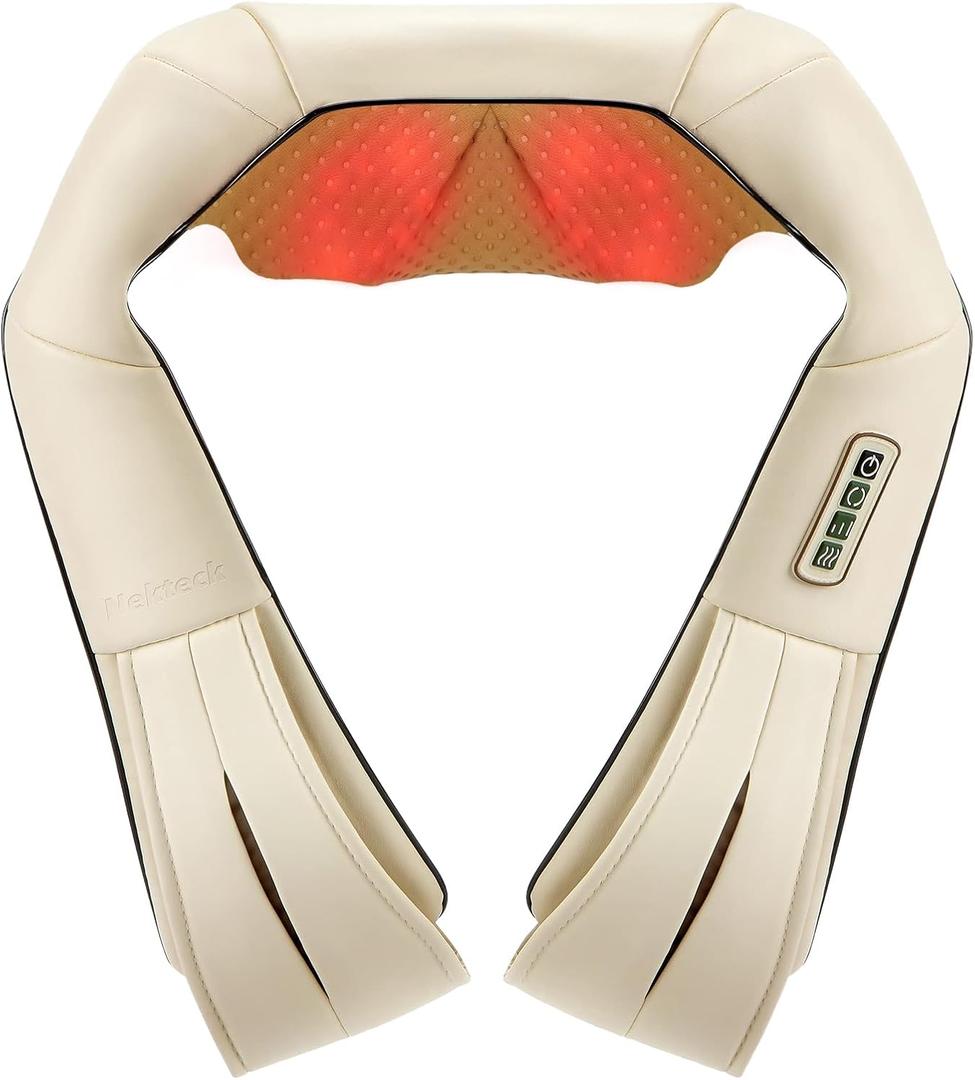 Nekteck Shiatsu Neck Massager with Heat for Pain Relief Deep Tissue, 2026 Upgraded 3D Back Shoulder Kneading Massage Pillow, Relaxation Gifts for Him Her Mom Dad Mother's Day, Beige (NOT Cordless)