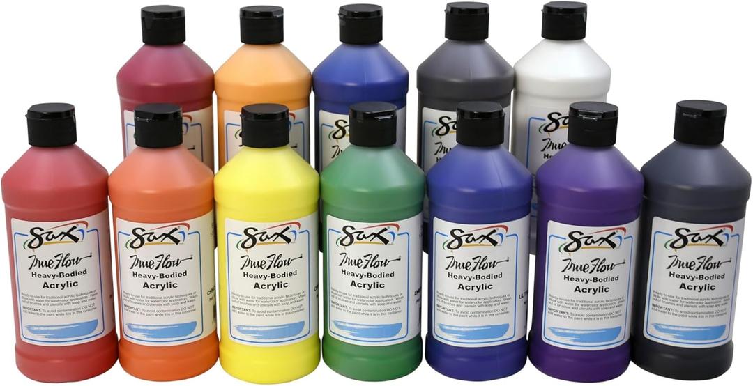 Sax True Flow Heavy Body Acrylic Paint Set, Pints, Assorted Colors, Set of 12 - 439304