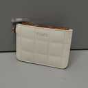 CLUCI Small Quilted Coin Purse Leather RFID Blocking Card Holder Slim Wristlet Wallets for Women Zipper Pocket Beige with Brown