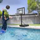 DEBERG Swimming Pool Basketball Hoop Set Height-Adjustable Portable Pool Basketball Hoop Poolside with Shatterproof Backboard and Stainless Steel Rim/Bracket, Includes a Ball and Air Pump