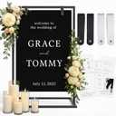 Black Wedding Easel Stand for Sign Board, 50x30x20 Welcome To Our Wedding Sign Display Stand w/ Design Bundle & Leather Straps for Hanging, Matte Steel Frame, Heavy Duty Easel Stand Welcome Sign Wedding Decoration
