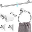 TQKAG Polished Chrome 5 Piece Bathroom Hardware Accessories Set 23.6" SUS304 Stainless Steel Bathroom Towel Bar Holder Sets Double Post Pivoting Toilet Paper Holder Set Wall Mounted