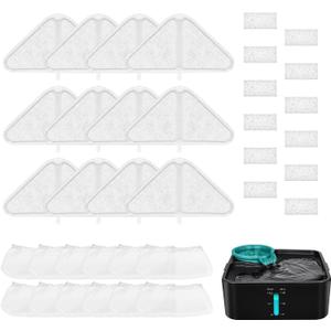 XIHIRCD 12 Packs Replacement Filters for Kastty Dog Water Fountain 230oz/7L, Pet Fountain Filters, Cat Water Fountain Filters with 5 Layers Filtration System, Including Filter, Sponges, Mesh Bags