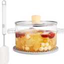 Glass Cooking Pot with Lid - 1.5L(50oz) Heat Resistant Borosilicate Glass Saucepan with Brush & Anti-Scalding Mat for Pasta Noodle, Soup, Milk, Baby Food