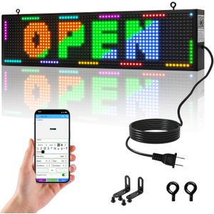 Programmable Scrolling LED Sign, 26"x8", P10 Digital Open Sign,WIFI Control, Waterproof IP65, RGB LED Display Message Board for Commercial & Business Advertising