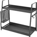 OROPY 2 Tier Spice Rack for Countertop, Metal Standing Kitchen Storage Organizer Shelf, Counter Shelf for Cabinet,Pantry,Bathroom,Bedroom, with Hanging Basket