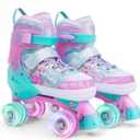 Girls Adjustable Roller Skates All Wheels Luminous Light Up Roller Skate Shoes for Kids Children (Pink)