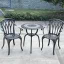 KAILI 3 Piece Bistro Table Set Cast Aluminum Outdoor Patio Furniture with Chair with armrests (Bronzed), Onesize