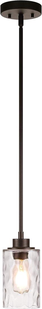 XiNBEi Lighting Pendant Lighting 1 Light Mini Pendant Light with Glass, Modern Adjustable Kitchen Hanging Ceiling Light Dark Bronze Finish XB-P1227-DB