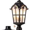EDISHINE Large Size Dusk to Dawn Outdoor Post Light, 21.9'' H Pole Light Fixture with Pier Mount Base, Waterproof Exterior Lamp Post Lantern Head for Yard, Driveway, Fence, Black