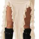 Verdusa Women's Lace Asymmetrical Skirt High Slit Boho Western Flowy Skirt Concert Rave Outfits (Beige, S)