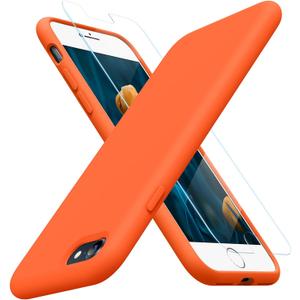 Miracase Ultra Slim Designed for iPhone SE 2022(3rd Gen)/iPhone SE 2020(2nd Gen)/iPhone 7/iPhone 8 Case with Screen Protector, Multi-Color Silicone Shockproof Phone Case(Orange)