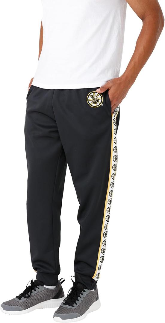 FOCO Men's NHL Team Color Stripe Logo Track Suit Pants (Black, L)