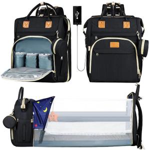 ZRSUN Baby Diaper Bag Backpack,Baby Shower Gifts, Multifunctional Travel Diaper Bag, Gifts for Mom with Portable Diaper Pad (Black)