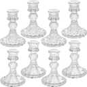 Clear Glass Candlestick Holders,8 pcs Set Include Taper Candle Holders and Stripe Candle Holders,Two Style for Formal Events, Wedding, Festival,Church, Party & Festival Decoration (Small)