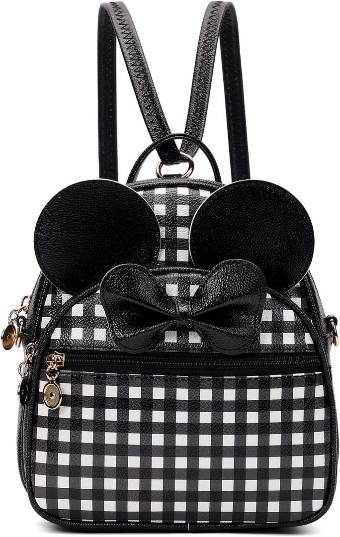 KL928 Girls Mini Backpack Bowknot Polka Dot Cute Small Daypacks Convertible Shoulder Bag Purse for Women (Checked)