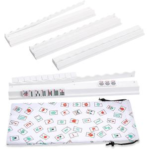 Mahjong Racks with Pushers, White Wooden American Mahjong Tile Pushers and Racks Set of 4, Mahjong Accessories (19.68 Inches), 19.68" L x 2.55" W x 1.06" H