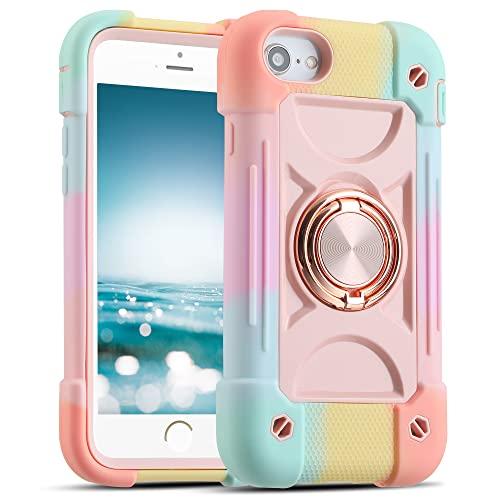 MARKILL Compatible with iPhone Se3/iPhone Se2,iPhone 6/6S Case,iPhone7/iPhone8 Case 4.7 Inch with Ring Stand, Heavy-Duty Military Grade Shockproof Cover (Rainbow Pink)
