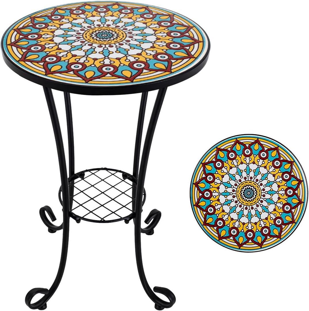 Mosaic Outdoor Side Table Small Round Patio Table Plant Stand
21" Accent End Table with 14" Ceramic Tile Top for Small Spaces Porch Pool Garden Decor Indoor Living Room Bedroom Balcony