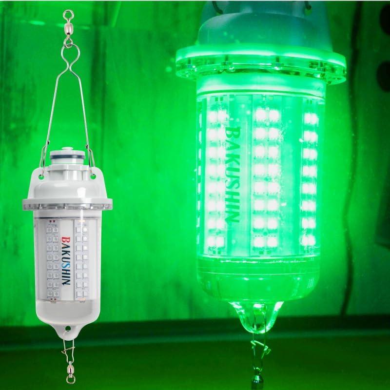 FUNKS Underwater Fishing Light LED Rechargeable Submersible Battery Powered Night Fishing Portable Cordless Fish Attracting Light Bakushin Pro (Green)
