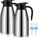 68oz Thermal Coffee Carafe, 2 Pack Airpot Insulated Coffee Urns Stainless Steel Vacuum Thermal Pot Dispenser for Coffee, Hot Water, Tea, Hot Beverage - Keep 12 Hours Hot, 24 Hours Cold (Silver,Silver)