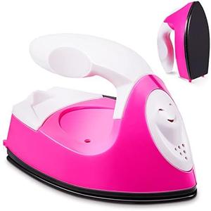 Honoson Mini Craft Iron Mini Heat Press Small Iron 3.93 x 2.36 x 2.76 in Portable Handy Tiny Flatiron with Charging Base Accessory for Fuse Bead Patch DIY Heat Transfer Vinyl,(Pink)