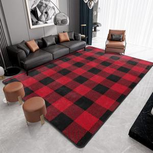 9CH Red Black Buffalo Plaid Rug 6' x 9', Christmas Area Rugs Non-Slip, Red Buffalo Check Floor Carpet Mat for Kitchen Living Room Bedroom
