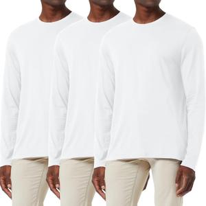 Holure 3 Pack Men's Cotton Shirt Loose Fit Long Sleeve T-Shirt Moisture Wicking Crew Neck Shirts Comfort Casual Base Layer Tops White/White/White -L