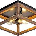 Farmhose Flush Mount Ceiling Light Fixtures for Kitchen Hallway, 2-Light Close to Ceiling Lighting, Rustic Light Fixtures in Black Metal Canop