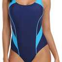 Womens Athletic One Piece Swimsuit Racerback Competitive Modest Bathing Suit (Blue, XXL)