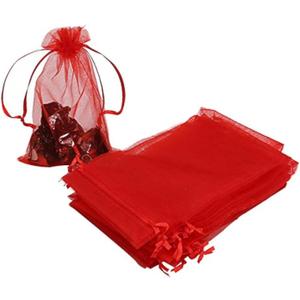 HRX Package 100pcs Organza Bags,4 x 6 inches Christmas Wedding Favors Christmas Gift Drawstring Bags Jewelry Pouches (Red)