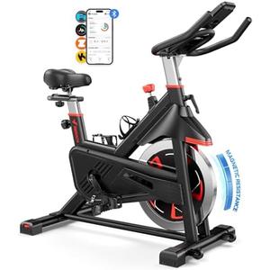 Merach Exercise Bike for Home Gym, Low Noise Stationary Bike with Brake Pad, Indoor Workout Bike with Self-Developed App, Tablet Mount and Fitness Courses for Weight Loss, 300 Lb Weight Capacity