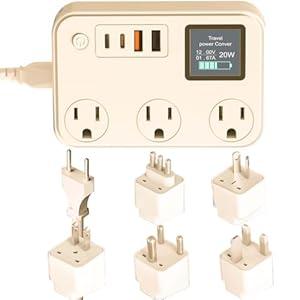 350W Converter Plug with 2 USB and 2 USB-C (20W PD) Fast Charging International Travel Converter for 220V to 110V for 100V-240V and Including US/EU/UK/India/South Africa Plugs (Black)