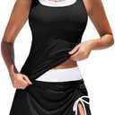 BMJL Womens Two Piece Tankini Swimsuit with Skirt Tummy Control Bathing Suit Modest Swimdress L