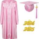 Unisex Shiny Graduation Cap Gown 2024 2025 Year Charm Tassel Set for Middle High School and Bachelor (45, Pink)