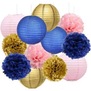 Navy Gold Pink Gender Reveal Party Decorations/Bridal Shower Decorations Furuix Navy Gold Pink Paper Lanterns Navy Blue Birthday Party Girls Baby Shower |Mom Birthday|Graduation Party Decorations