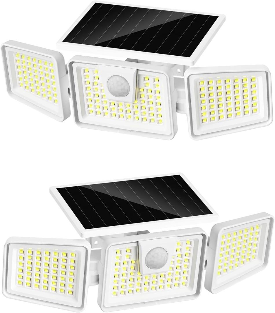 INCX 156 LED Solar Motion Lights Outdoor 2 Pack, 3 Heads Solar Security Lights with Motion Sensor IP65 Waterproof, Flood Lights for Wall, Patio, Garden, Porch, Garage White