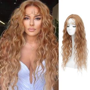 Molefi Curly Hair Topper 26inch Hair Topper for Women with Thinning Hair Cosplay Long Wavy Synthetic Wiglets Hairpieces for Adding Volume (Ombre Ginger strawberry Blonde)