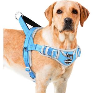 ADVENTUREMORE Dog Harness for Large Dogs No Pull, Sport Dog Halter Harness Reflective Breathable Dog Vest Escape Proof Dog Harness with Easy Control Front Clip Handle for Training Walking L-Blue