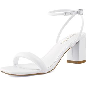 Shoe'N Tale Chunky Heels for Women Block Strappy Heeled Sandals Ankle Buckle Square Toe Comfortable Dressy Shoes 9.5
